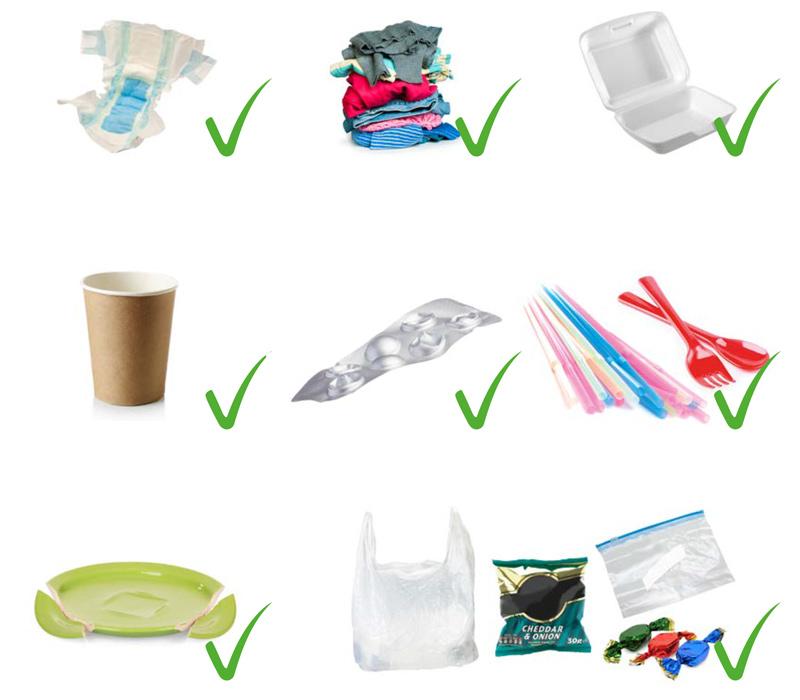 What goes in the general waste bin