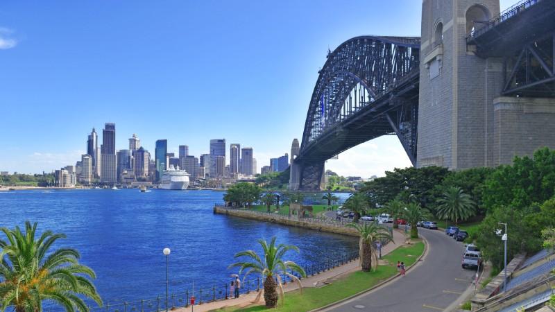 Path leading to Sydney Harbour Bridge with the City landscape in the background.