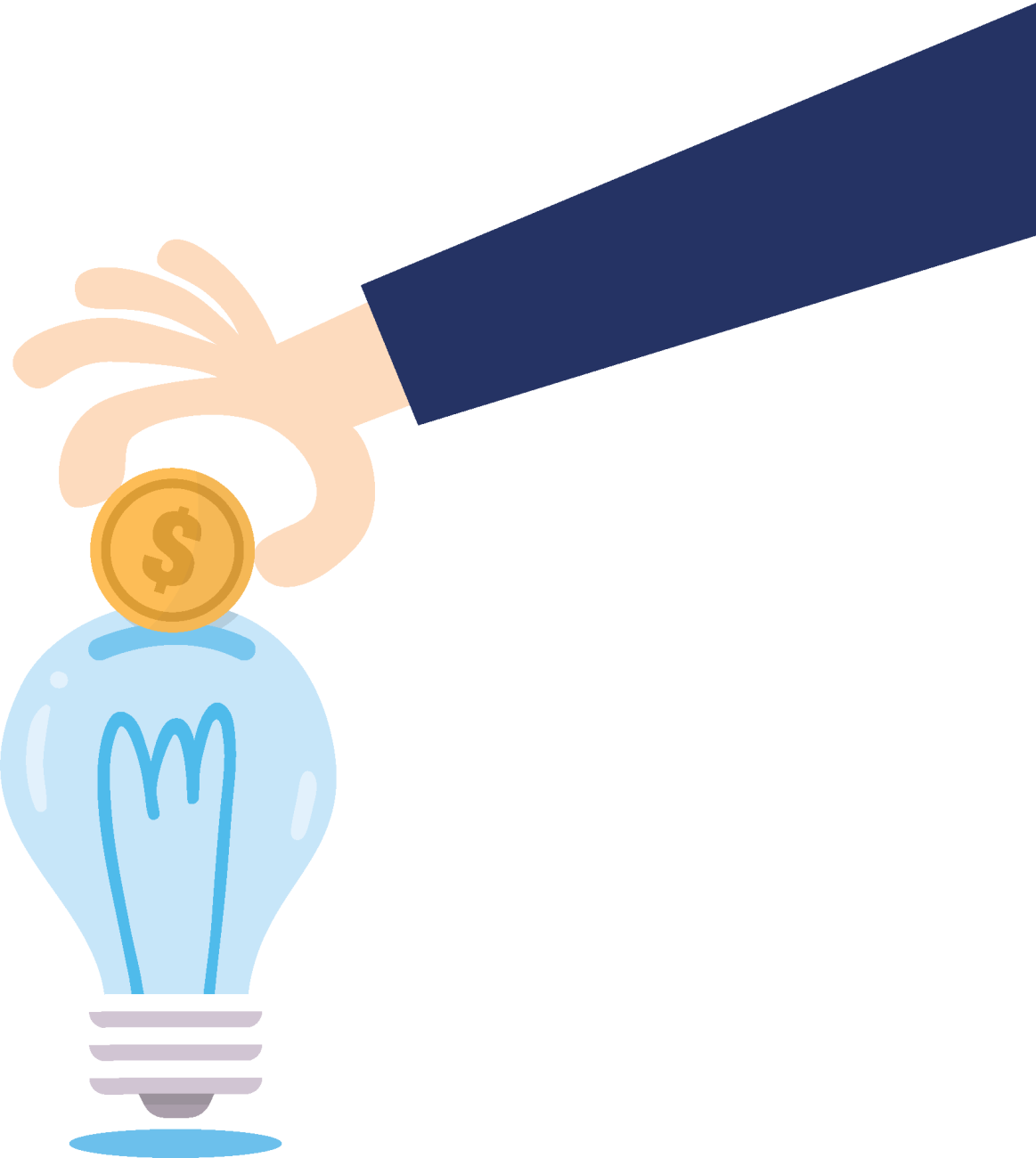 Hand using light-globe as a piggy-bank