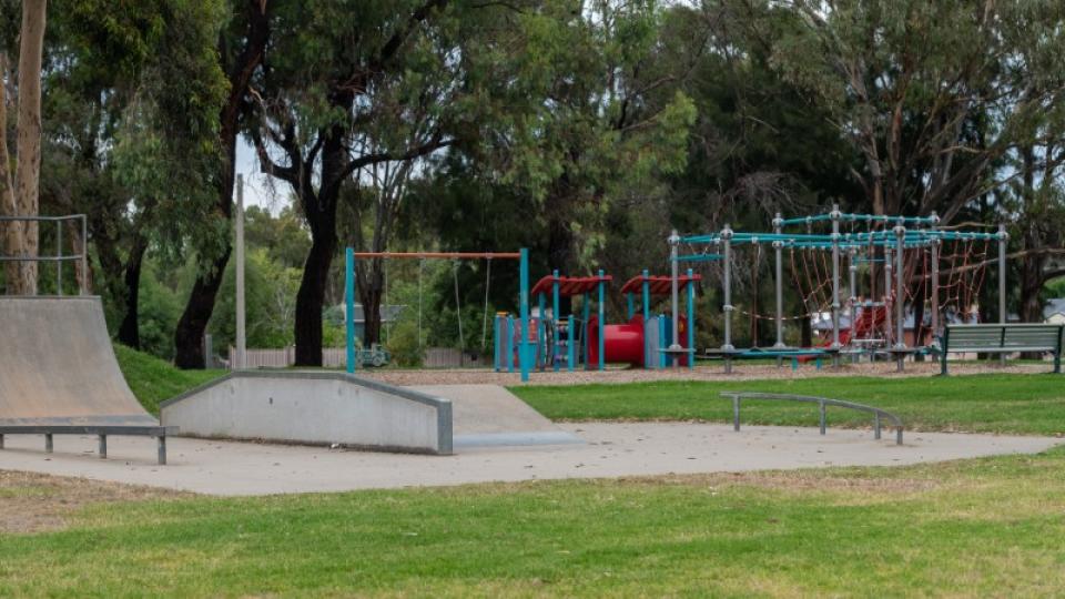 Skate ramp and play equipment at Axedale playspace