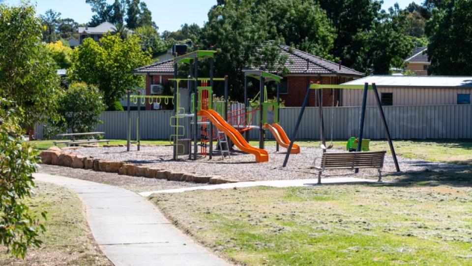 Play equipment and path at Bren Street playspace