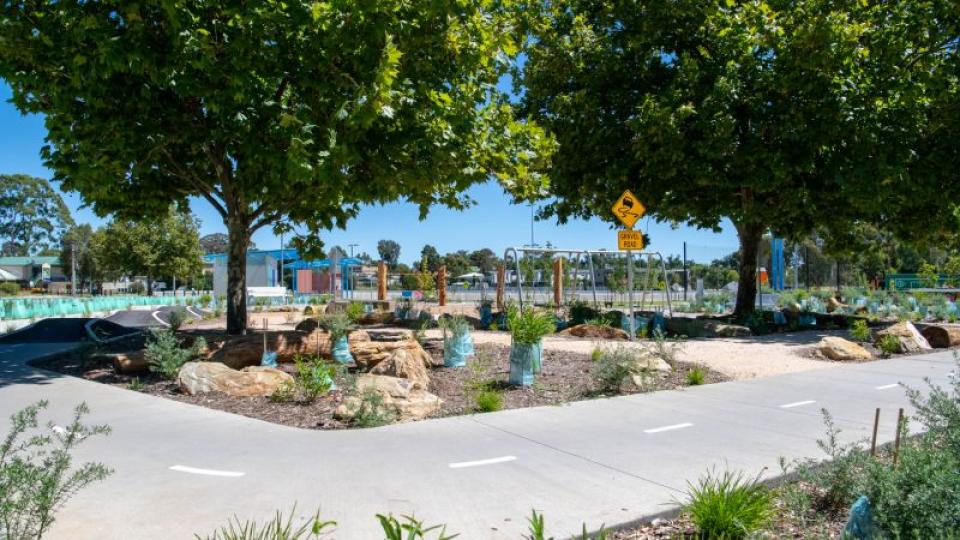 Playspace and path at Ewing Park Oval