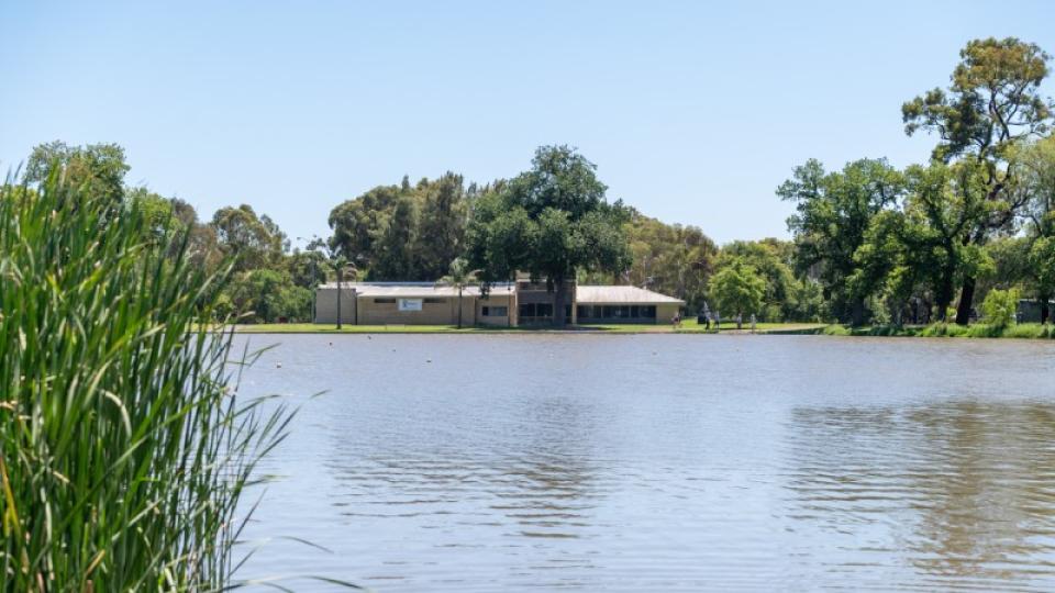 Water and pavilion at Lake Weeroona