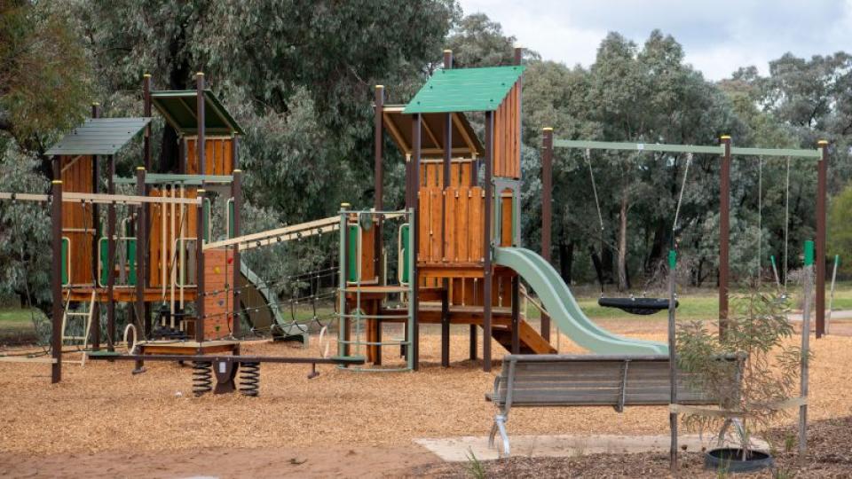 Swing and play equipment at Prouses Road Playspace