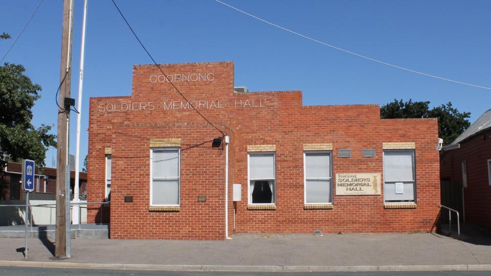 The Goornong Memorial Hall is a tall brick building located on the main street through Goornong.