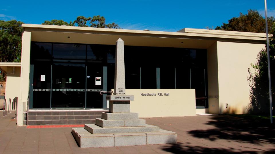 The Heathcote RSL Hall and war memorial, located along High St, Heathcote.