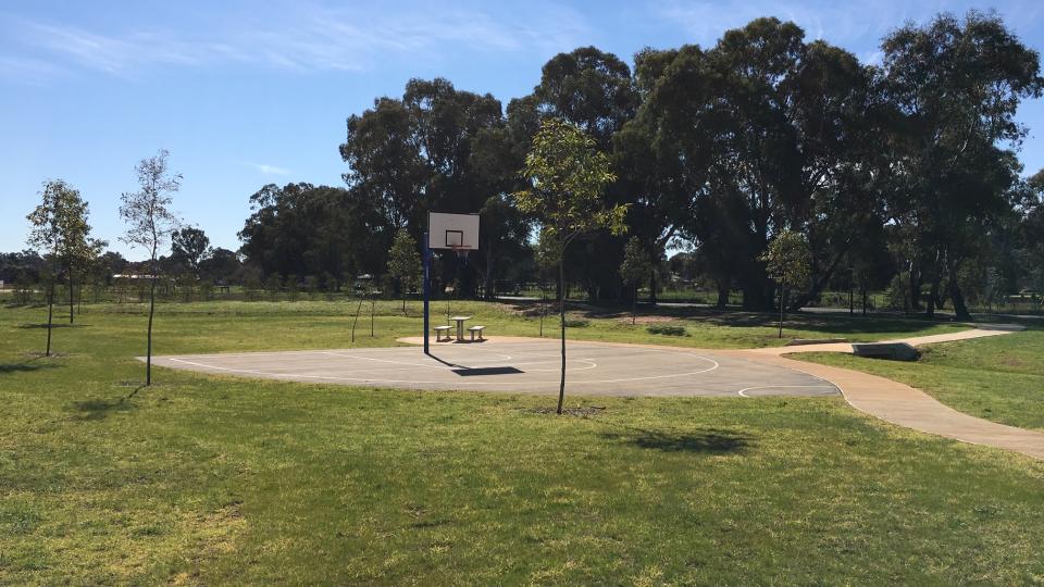 A basketball practice court at Bluestone Street Reserve