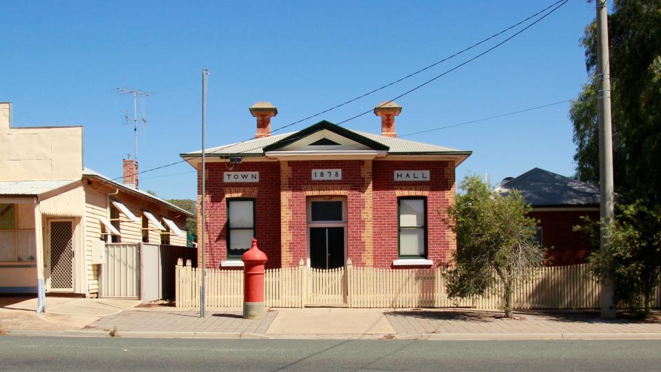 The Raywood Town Hall is a historical brick building, built in 1878.