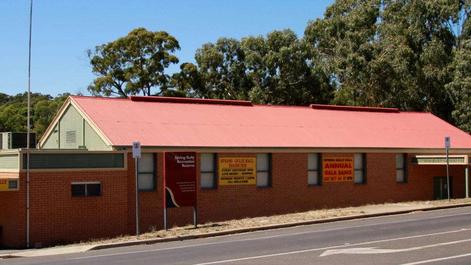 The Spring Gully Hall is a brick veneer building, located along Spring Gully Rd and next to the Spring Gully Cricket Ground.